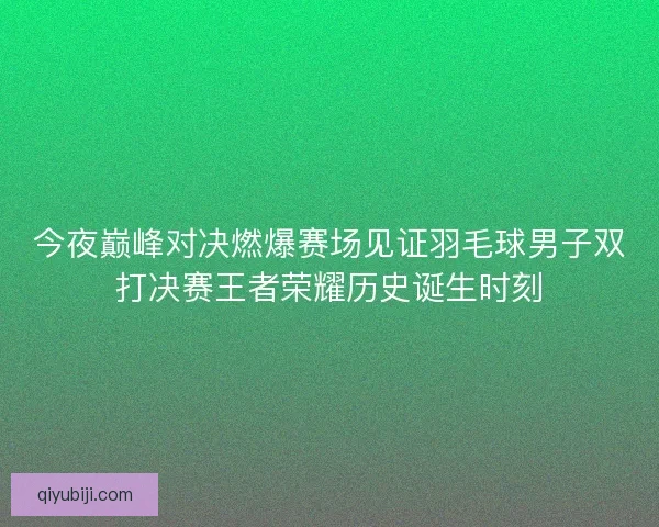今夜巅峰对决燃爆赛场见证羽毛球男子双打决赛王者荣耀历史诞生时刻